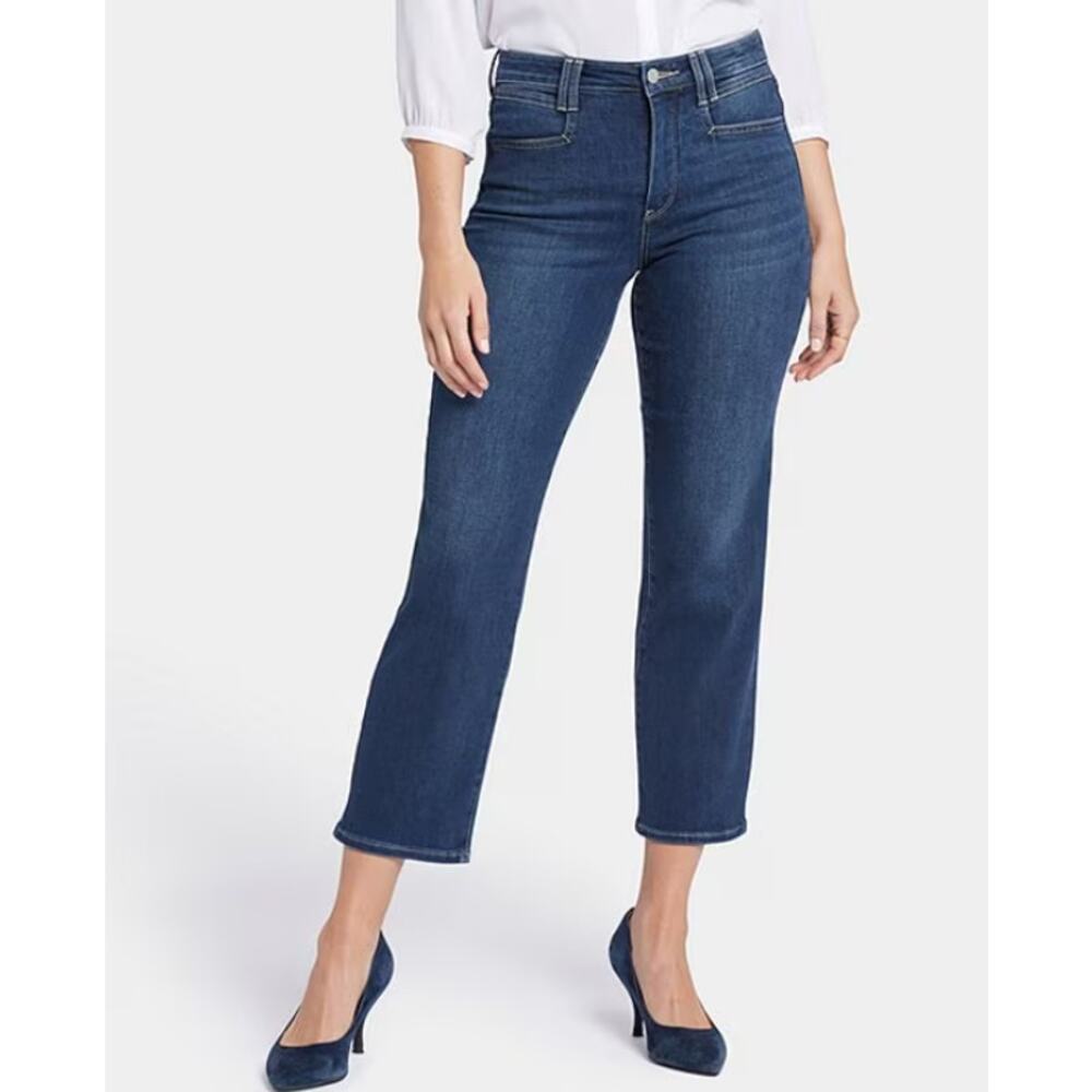 NYDJ Womens Straight Ankle Jeans 8 Blue Wonderland Relaxed Square Pockets NWT